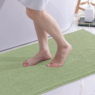Obrázok produktu pre Koberček s dlhým vlasom, protišmykový, 60 x 90 cm, tmavozelený, mäkký, savý a umývateľný