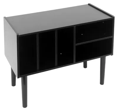 Obrázok produktu pre Stôl na gramofón – Stojan na gramofón – Skriňa na uloženie gramofónových platní – Vintage štýl – Drevotriesková doska – 80×40×68 cm – Čierna