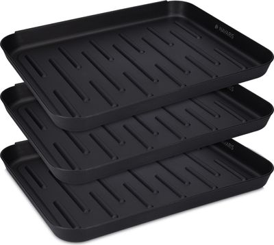 Navaris 3x Schuhablage Schuhabtropfschale klein - Schuhablage schmal 35x27x2,5cm - Erhöhter Rand - Schuhmatte Abtropfschale Schwarz für Schuhe -