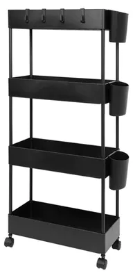 Produktbild von Rollwagen Rollcontainer Küchenwagen - 4 Ebenen - Schmal 18 cm - Schwarz - Für Küche und Bad