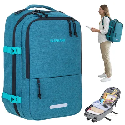 Produktbild von Handgepäck Rucksack Flugzeug Reiserucksack Damen Herren Laptoprucksack Notebook Business Pendler Tasche Travel Elephant Fly Medium 13125 Petrol