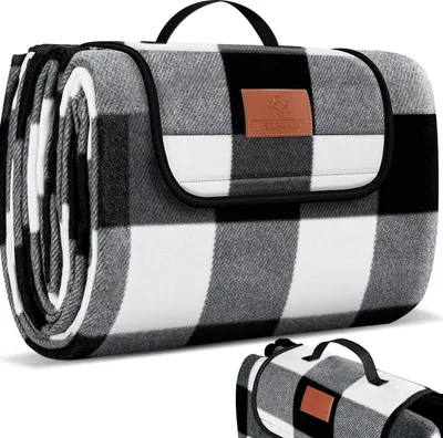 Produktbild von Kesser Picknickdecke Schwarz 200x200 cm wärmeisolierend wasserdicht faltbar mit Tragegriff waschbar für Picknick Camping Strand 4-6 Personen Acrylgewebe Schaumstoff PEVA Packmaß 26x40x13 cm (HxBxT)
