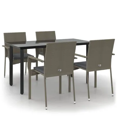 Produktbild von 5-tlg. Garten-Essgruppe mit Kissen Schwarz und Grau Poly Rattan