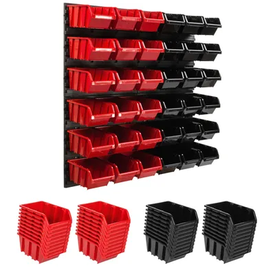 Obrázek produktu pro Úložný systém Nástěnná police 772 x 780 mm | 36 ks. Box | Stohovací boxy Bulk Shelf Otevřené úložné boxy | Extra silné stěnové panely | Dílenský regál Rozšiřitelný | Dílenský regál Dílenský regál bez šroubů na stěnu