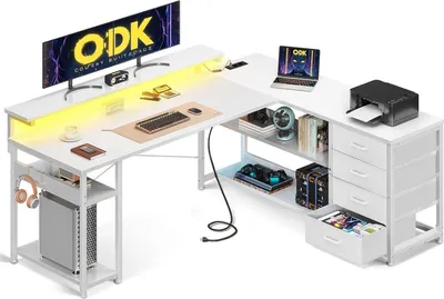Obrázok produktu pre ODK rohový stôl LED zásuvky USB 155 × 110 cm