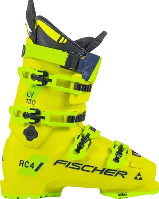 A single yellow ski boot is shown against a white background.