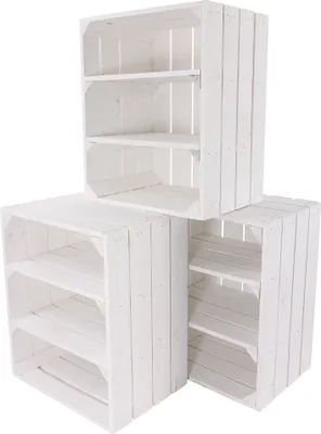 Produktbild von 3x WEIßE OBSTKISTE mit zwei Regalbrettern / NEU / 40x30x50cm / Obstkiste für Schuhe, Lagerfläche