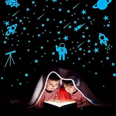 Productafbeelding van Dailygoods - WADORN 2 stuks Glow in The Dark Sterren voor Plafond, Raket, Astronaut Ruimtevaartuig Patroon Muurstickers Ruimte Galaxy Planeet Gloeiende Sterren voor Plafond en Muurstickers Decor Ruimte Kamer