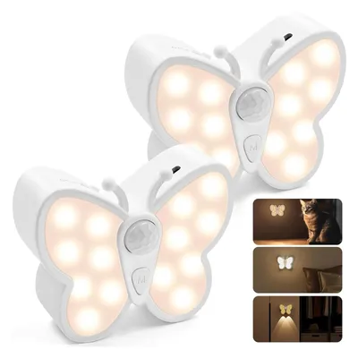Produktbild von OKWISH 2er Intelligente LED Nachtlichter,Bewegungsmelder,USB Wiederaufladbar,Magnet-& Klebeinstallation,Schmetterlings,für Schlafzimmer & Kinderzimmer