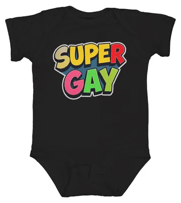 Produktbild von SUPER GAY Regenbogen Pride LGBT queer Stolz bunt Geschenk Parade Unisex Baby Body, Schwarz, 18/24