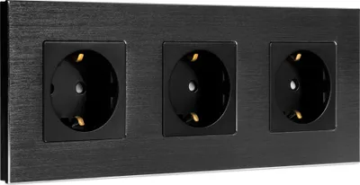 Produktbild von Navaris Aluminium Schuko Steckdose dreifach - mit Montagematerial - Design Schutzkontakt Einbau Wandsteckdose mit Rahmen aus Aluminium - in Schwarz