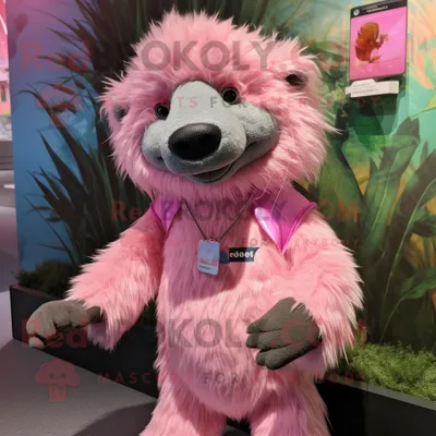 Produktbild von Rosa REDBROKOLY Faultier-Bär Maskottchen kostüm mit Shorts und Haarspangen