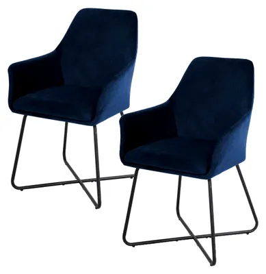 Produktbild von Josie 2er Set Esszimmerstuhl Sessel Polsterstuhl Samt (Dunkelblau)
