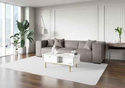 Produktbild von Couchtisch FLOW, Sofatisch, Kaffeetisch, Wohnzimmer, Hochglanz (Weiss mit Marmoreffekt)