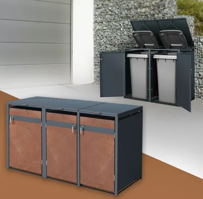 Produktbild von ML-Design Mülltonnenbox 3er für 3 Tonnen 240L 200x80x116,3cm Anthrazit-Rostoptik, Stahl/Cortenstahl, abschließbar