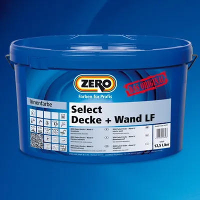 A blue plastic bucket of paint with product information and branding on the label.