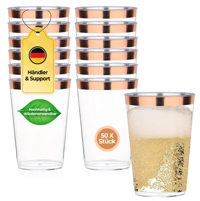 50er-Pack Plastikbecher 0,3 l, wiederverwendbar, Roségold