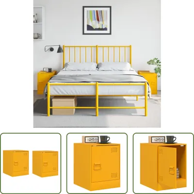 Image de The Living Store Tables de chevet 2 pcs jaune moutarde 34,5x39x44 cm acier