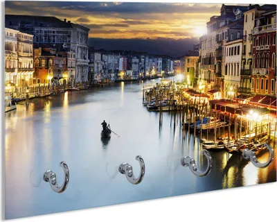 Produktbild von Wallario Handtuchhalter aus Glas, Motiv: Canal Grande in Venedig am Abend mit untergehender Sonne, 30 x 20 cm mit 4 Haken