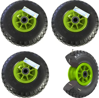 Produktbild von 4x Sackkarrenrad PolyurethanRad 260x85 mm 3.00-4 75 mm zentrierte Nabe Ø 20 mm grün Vollgummi Bollerwagen