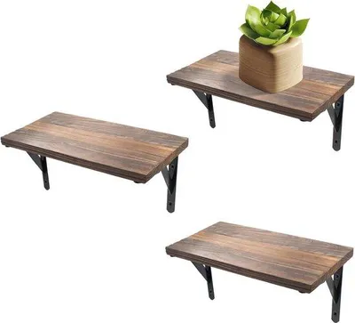 Productafbeelding van Famanu Wandplanken set van 3 - 29 x 15 x 15 cm - Wandmontage - Geschikt voor woonkamer en keuken - Zwart