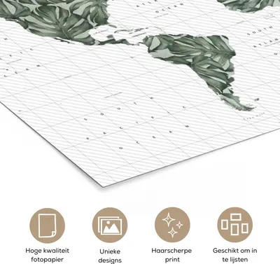 Produktbild von MuchoWow® Poster Weltkarte - Blätter - Tropisch 120x80 cm - Bilder