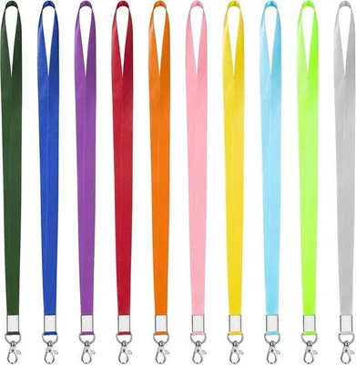 Obrázok produktu pre Šnúrky na identifikačné karty do kancelárie, nylonové, farebné, s karabínou, 10 ks
