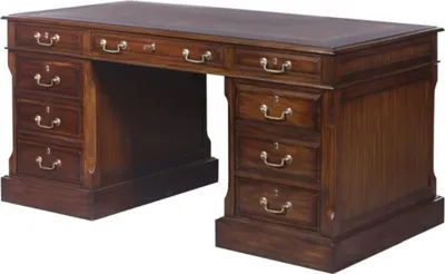 Zdjęcie produktu dla Casa Padrino luksusowe biurko z drzwiczkami i 6 szufladami brązowy / srebrny 160 x 80 x h. 79 cm - Meble biurowe