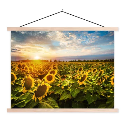 Produktbild von MuchoWow® Textilposter Blumen - Sonnenblume - Himmel 40x30 cm mit holzfarbenen Rahmen - Bilder