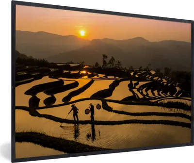 Produktbild von MuchoWow® MuchoWow® Gerahmtes Poster Schönes Bild von einem Reisfeld bei Sonnenuntergang 60x40 cm - Poster mit zchwarzem Bilderrahmen - Printing - Wanddeko Schlafzimmer