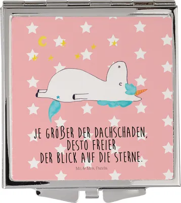 Produktbild von Mr. & Mrs. Panda Taschenspiegel Einhorn Sternenhimmel - Rot Pastell - Geschenk, Unicorn, Sterne, Einhörner, Verrückt, Kosmetikspiegel, Quadratischer Spiegel, Kleiner