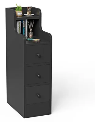 Immagine prodotto di Tavolino da notte stretto, 23 cm di larghezza, con 3 cassetti, colore nero, dimensioni 35x23x70 cm