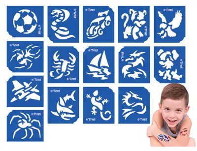 Produktbild von Schablonenset für Jungen - 15-teilig für Glitzertattoos und Gesichtsbemalung 1 Stück [TY50107]