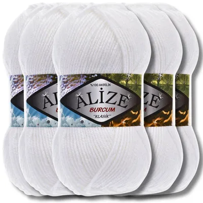 Produktbild von Alize 5x 100g Burcum Klasik Wolle, Uni, Häkeln, Stricken (White | 55)