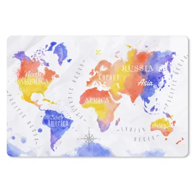Produktbild von MuchoWow® Schreibtischunterlage Weltkarte - Aquarell - Rot - Blau 60x40 cm - XXL Mauspad - Großes Mauspad