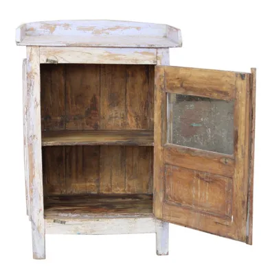 Produktbild von Beistellschrank, Kommode, Nachttischschrank, Flurschrank mit Glastür - Modell 6, Weiß, Holz,Glas, 82*56*31 cm, Schränke & Kleiderschränke