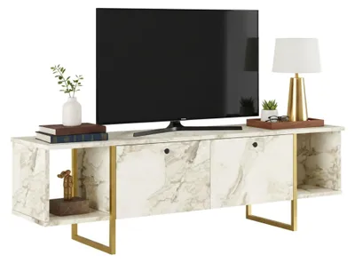 Image de Adalberta - Meuble TV, 160x40x48h cm Blanc, une Étagère