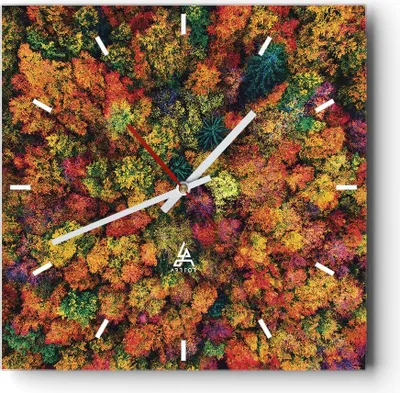 Produktbild von Wanduhr - Quadrat - Glasuhr - Herbst Perspektive Vogel - 30x30cm - Schleichendes Uhrwerk - Lautlos - zum Aufhängen bereit - Dekoration Modern - Wanddekoration aus Glas - C3AC30x30-4478
