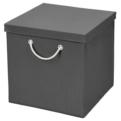 Produktbild von 1 Stück Dunkelgrau Faltbox 30 x 30 x 30 cm Aufbewahrungsbox faltbar mit Kordel und mit Deckel