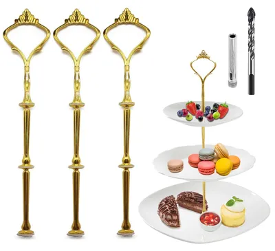 Kuchenständer-Set, 3 Stangen, 2/3 Ebenen, gold, Kronenform