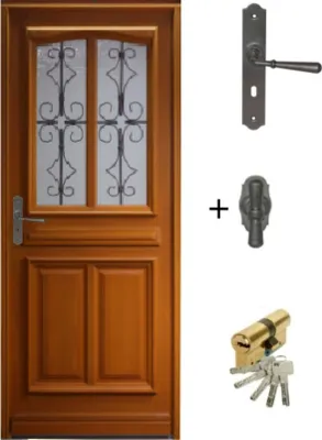 Image de Porte d'entree Bois vitree, Manon (Maltes 5), H200xL90 p, droit + Poignee Et Barillet (ref 010403RFP)