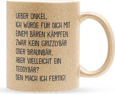 Produktbild von 22Feels Glitzertasse Gold Bester Onkel Geschenk Geburtstag Weihnachten Kaffeetasse Männer Lustig Haferl Vatertag Herrentag Geschenkidee Bürotasse
