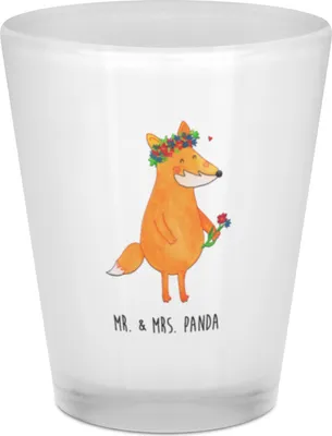Produktbild von Mr. & Mrs. Panda Pinnchen Fuchs Blumen - Transparent - Geschenk, Shotglas, Likörglas, Blumenliebe, Freundin, Schnapsglas, Shot Glas, Gläschen, Boho, Stamper, Ich