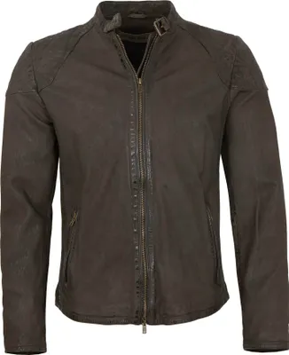 Produktbild von Freaky Nation - Herren Lederjacke Bikerjacke Lammnappa dunkelbraun antik : L
