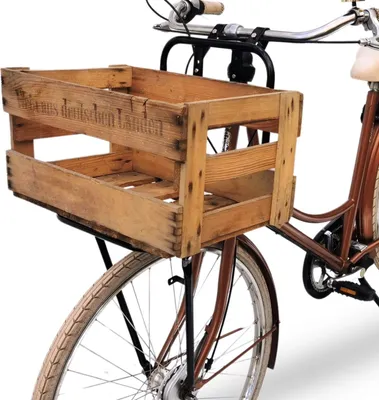 Image de Porte-bagages avant pour vélo - Porte-bagages avant pour vélo - Porte-bagages avant pour vélo Red Loon - Stahl Front Loader - Porte-bagages avant universel - Vélo hollandais Citybike - caisse à vin en bois incluse