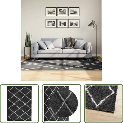 Produktbild von The Living Store Teppich Shaggy Hochflor Modern Schwarz und Creme 140x200 cm