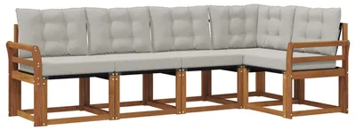 Immagine prodotto di vidaXL Set divani da esterno con cuscini 5 pezzi Naturale e Grigio chiaro