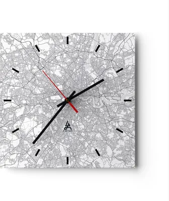 Produktbild von Wanduhr - Quadrat - Glasuhr - Stadt Karte London - 40x40cm - Schleichendes Uhrwerk - Lautlos - zum Aufhängen bereit - Dekoration Modern - Wanddekoration aus Glas - C3AC40x40-4680
