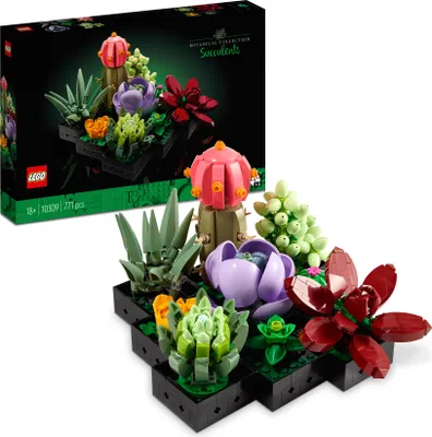 Produktbild von LEGO Icons Sukkulenten Künstliche Blumen Set für Erwachsene, Blumenstrauß-Bausatz, Kreatives Hobby, Home Deko, Geschenk-Idee für Frauen, Männer, Sie & Ihn, Botanische Sammlung (Baue 9 Pflanzen) 10309