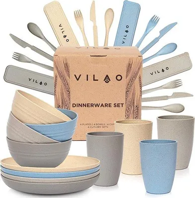 Produktbild von Plastik Geschirr 4 Personen Picknick Camping Set